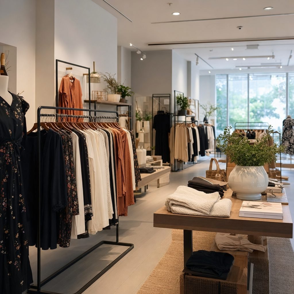 A store floor with displays and soft light, the atmosphere that background music sets